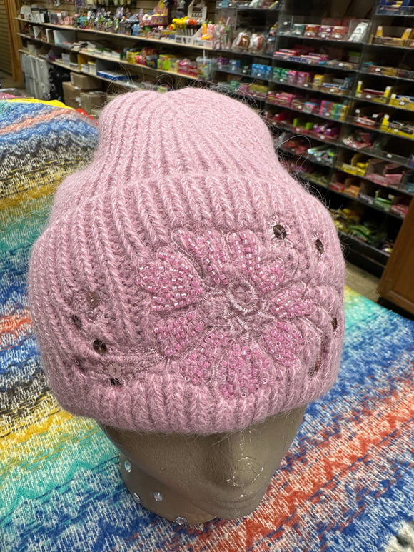 Flower Embellished Winter Beanie