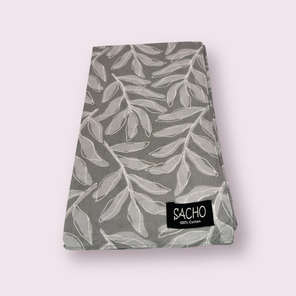 Sacho Grey Leaves Cotton Tichel