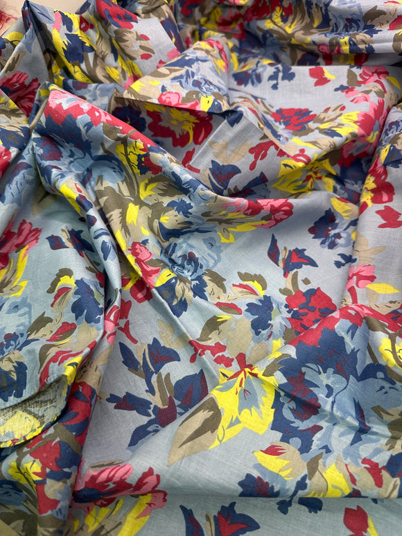 SACHO Cotton Dusty Blue Floral Scarf Tichel