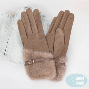 Faux Fur And Strap Cuff Gloves