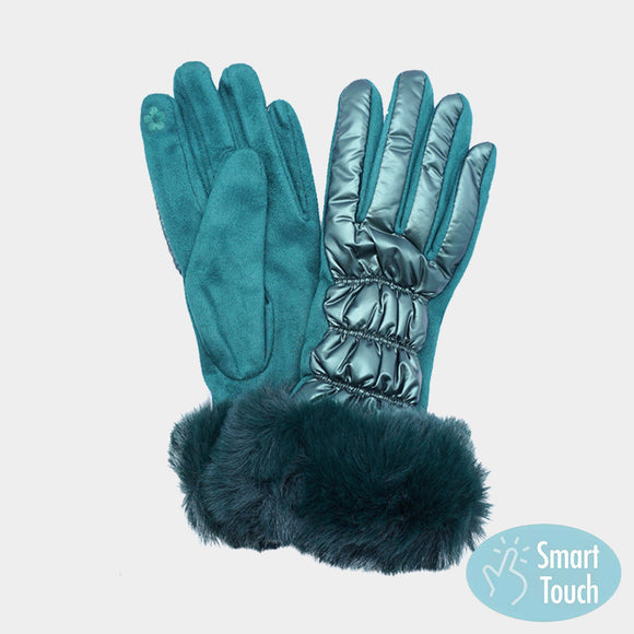 Faux Fur Cuff Puffer Gloves