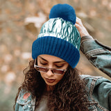 Fleece Lined Puffer Knit Pom Pom Beanie Hat