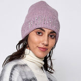 Solid Ribbed Sequin Cuff Beanie Hat