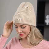 Pearl Bow Detail Winter Beanie
