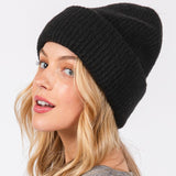 Wool Blended Solid Fuzzy Beanie Hat