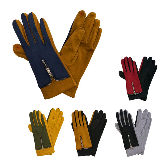 Color Block Gloves with Zipper