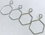 Rinestone Open Hexagon Dangle Earrings - PM Jewels